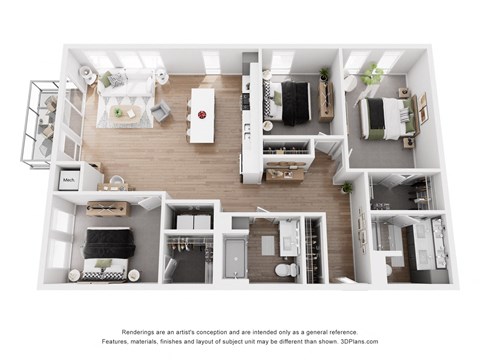 Floor plan for 3 beds, 2 baths, 1400 sqft